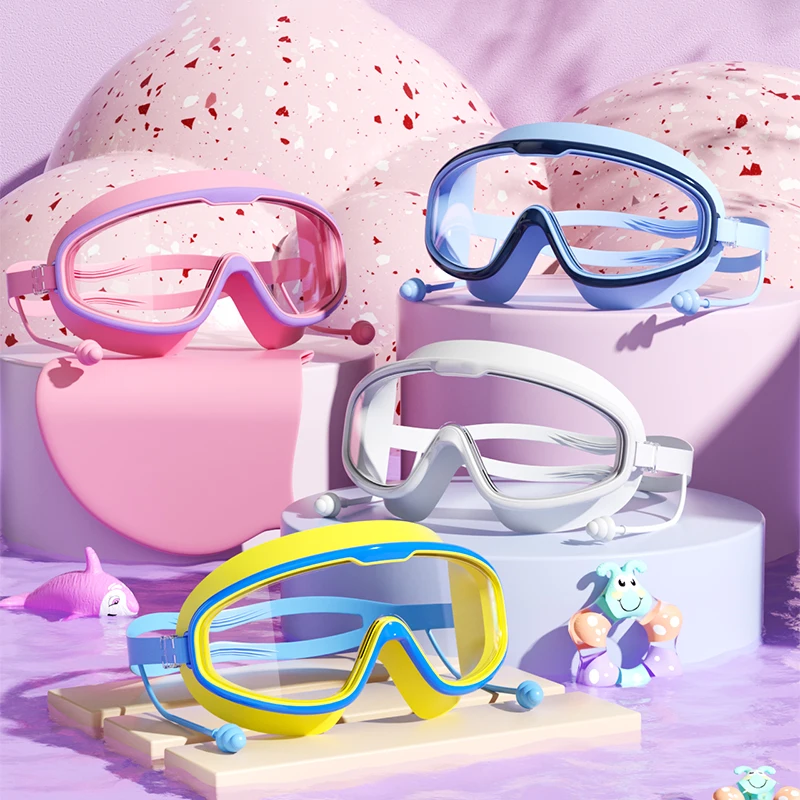 Kids Swimming Goggles Big Frame HD View Anti-fog Waterproof Children's Swim Goggles Boys and Girls Multi-color to Choose