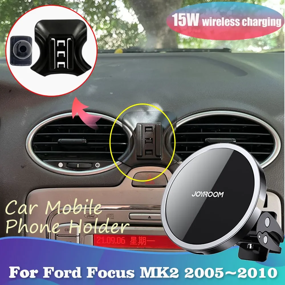 Suporte Do Telefone Do Carro para Ford Focus MK2 2005 ~ 2010 2006, Suporte Clipe Magnético, Carregamento Rápido Sem Fio, Acessórios Adesivos, iPhone 1