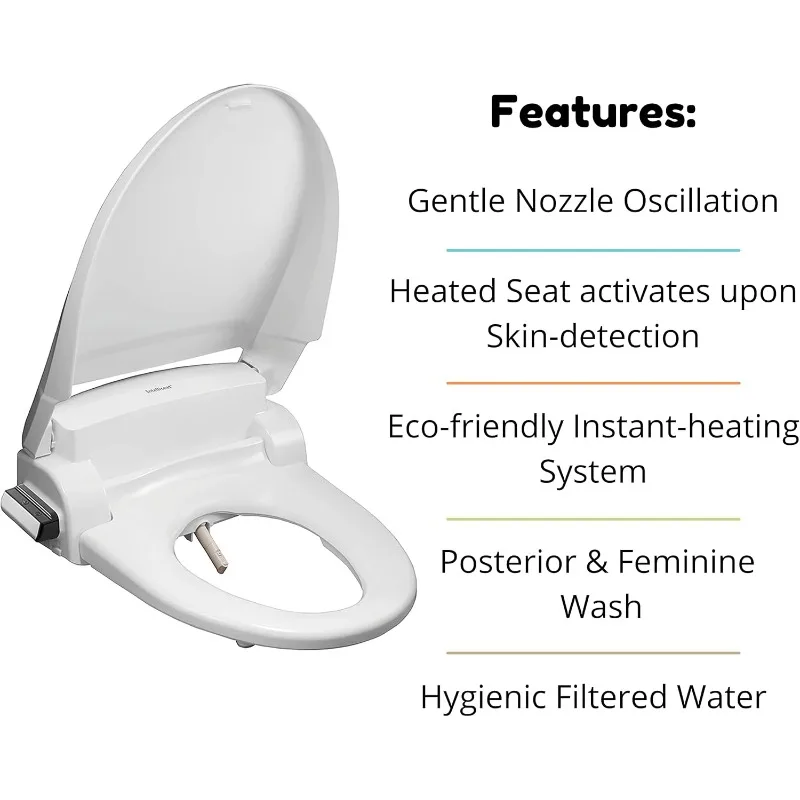 Smart Bidet Toilet Seat with Adjustable Water Pressure & Warm Water, Heated Seat & Dryer | Elongated Luxury Electric Bidet