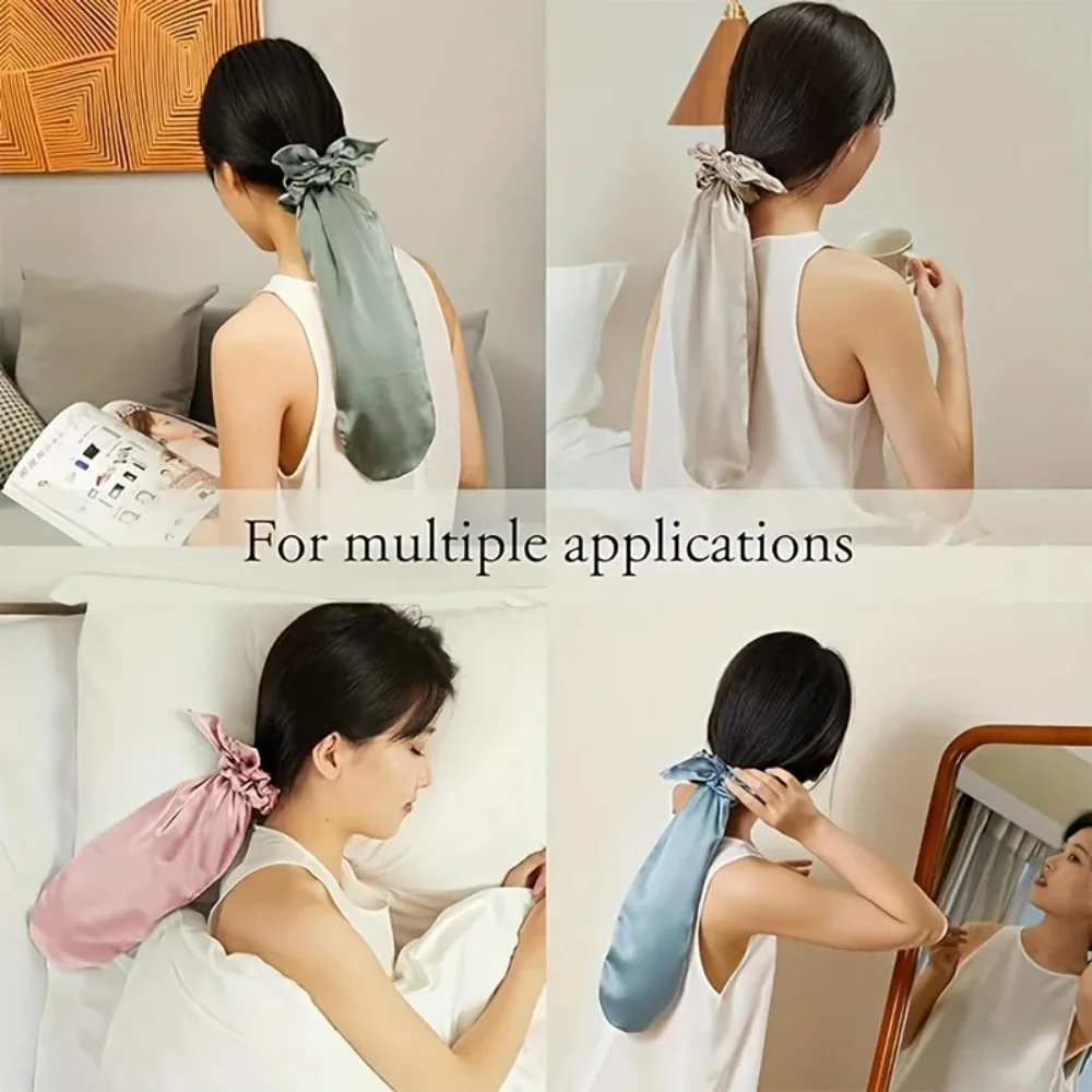 Long Tail Satin Sleep Cap for Women 2PCS Double Layer Night Hair Bonnet Soft Curly Hair Care Hat Household Styling Accessories 4
