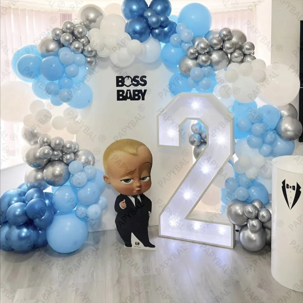 1set White Blue Latex Ball Boss Baby Theme Balloons Arch Garland Kit Set For Kids Baby Shower Birthday Party Decoration Globos