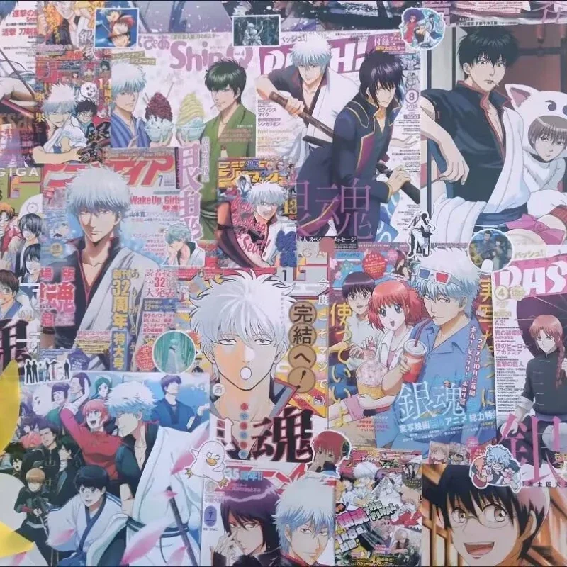 anime gintama poster adesivos manga magazine wallpaper dormitorio branco decoracao da parede sakata gintoki adesivo 20 pcs por conjunto 01