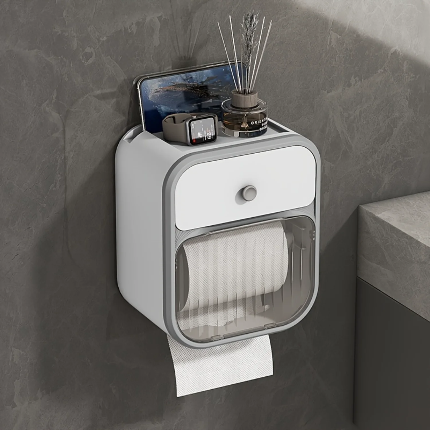 Waterproof Toilet Paper Box, Double-layer Toilet Paper  Rack, Without Drilling, Wall-mounted Tissue Box In The Bathroom,   & Org