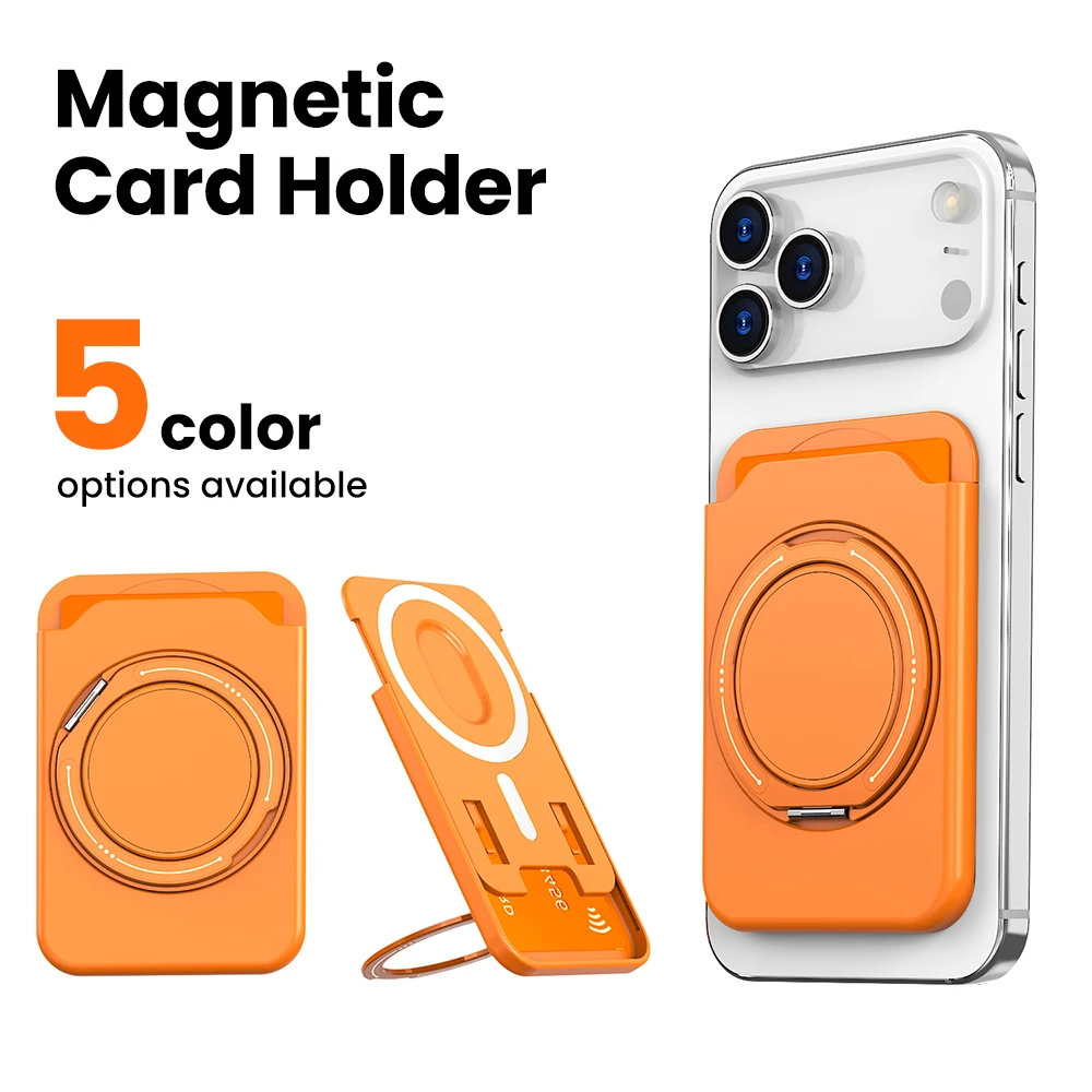 

360 Rotating Ring Stand Magsafe Wallet Slot Card Holder Multi-Functional Magnetic Mount For iPhone 15-17 Samsung Phone Accessory