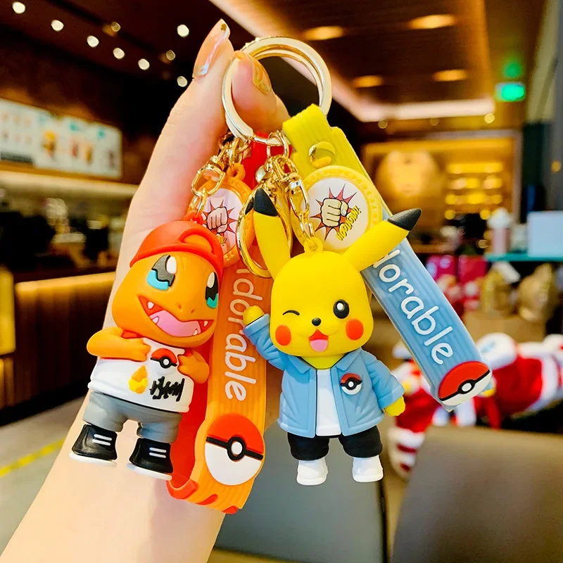 Pokemon Keychain for Boys Girls Anime Figures Pikachu Cartoon Key Chain Fashion Bag Keyring Pendant Accessories Toy Kids Gifts