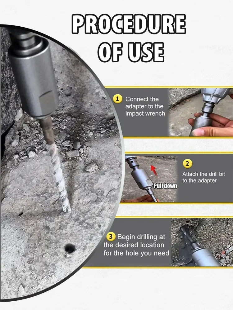 Adapter For Converting Impact Wrench To Electric Hammer 1/2 Conversion Head Connecting Rod Converts To SDS-Plus/Square Interface