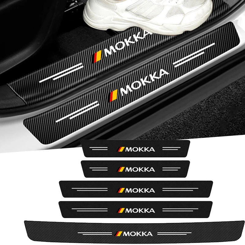 Car Door Sill Protector Anti Scratch Decals for Opel MOKKA Logo Carbon Fiber Auto Threshold Scuff Plate  Sticker Strip Interior