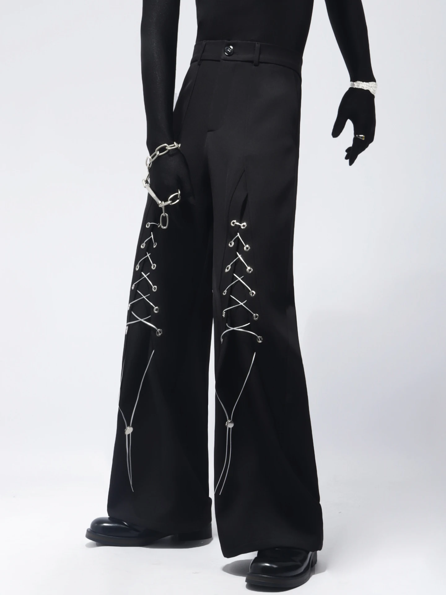 Fashion Trend Korean Version Heavy Craft Black Casual High-End Feel Loose Tie Design Youth Popular Wide-Leg Pants for Men