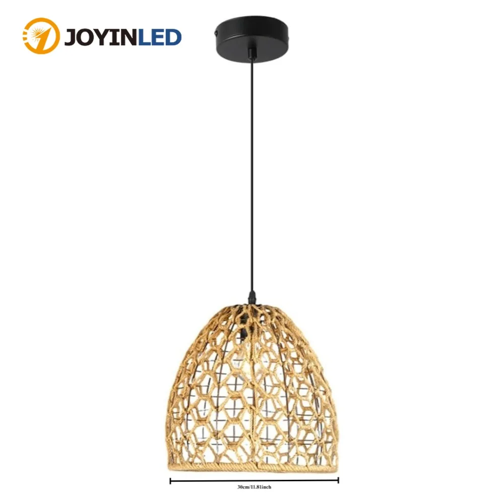 

Boho Pendant Light Fixture Vintage Industrial Hand Woven Hemp Rope Hanging Lamp Retro Wicker Basket Ceiling Chandelier 30CM