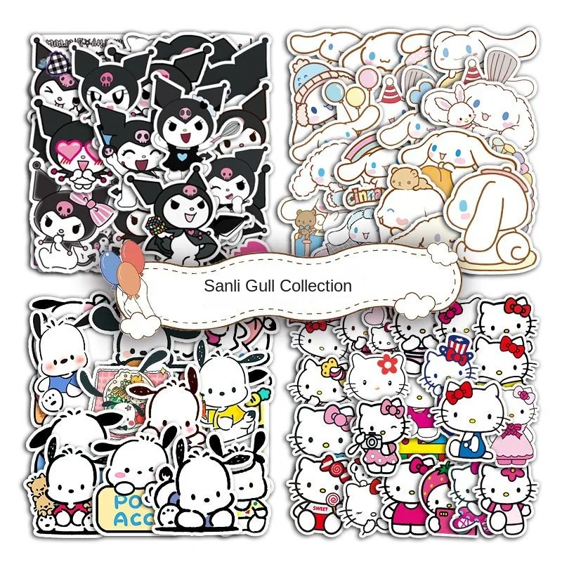 

50pcs Sanrio Mixed Cartoon Cute Graffiti Stickers Cute Waterproof Diy Stationery Car Laptop Phone Guitar Decoration Stickers