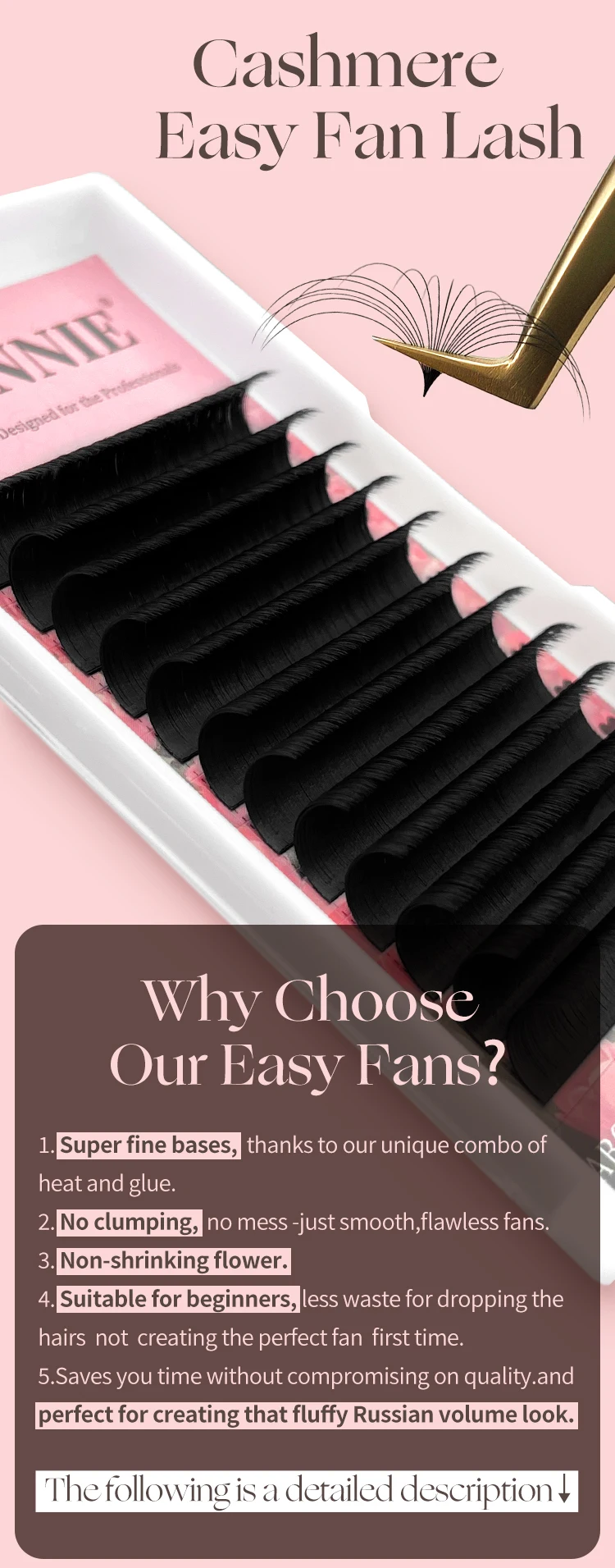 Abonnie Dark Matte Cashmere Easy Fan Like Butter Wimpernverlängerung Zubehör Blooming Eyelash Extension Easy Fan Personalisierbar – Detail 3
