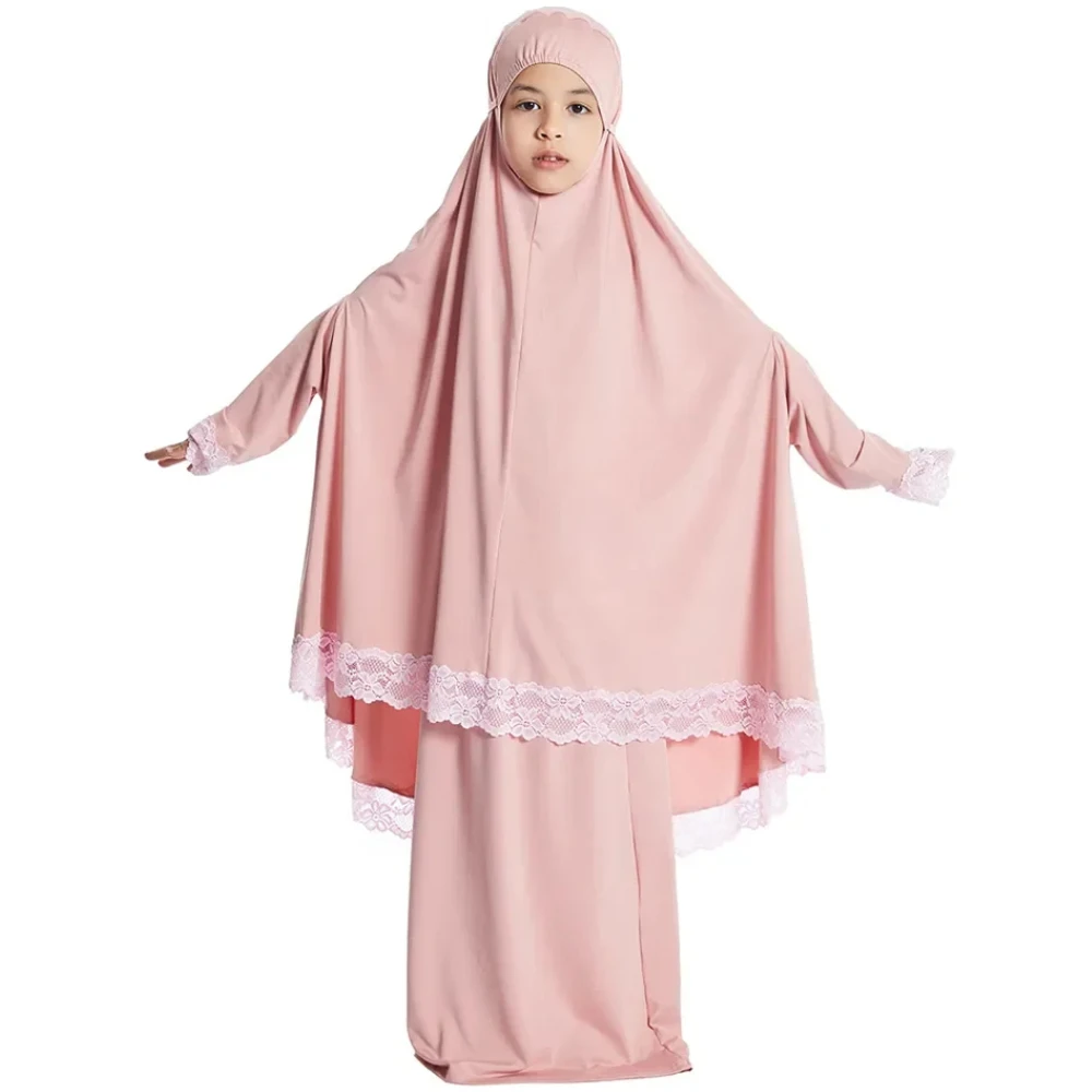 

Muslim Kids Girls Hijab Dress Ramadan Khimar Skirts Sets Overhead Eid Prayer Garment Burqa Abaya Robe Kaftan Hooded Gowns