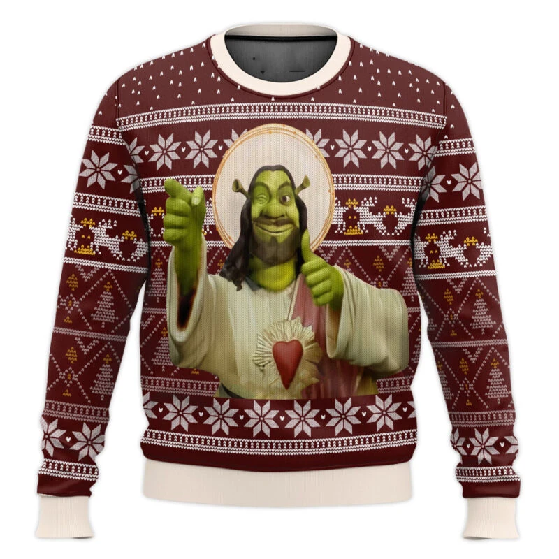 Shrek يحدث كارتون أنيمي عيد الميلاد كرنفال هدايا عيد الميلاد القبيحة للرجال والنساء زوجين قمصان سويت شيرت بقلنسوة