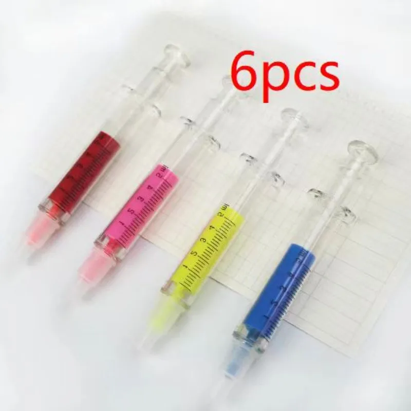6pcs thick/thin Highlighter Markers, Syringe Style Highlighter, Drawing Markers, School And Office Supplies