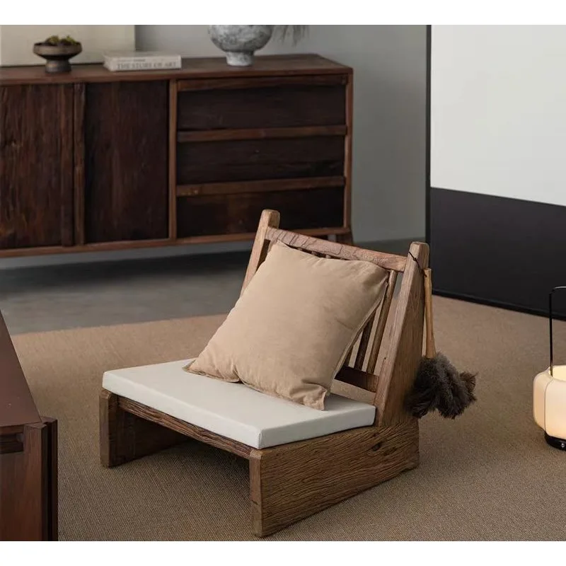

Old elm back lounge chair full solid wood new Chinese tatami single chair elm sofa chair