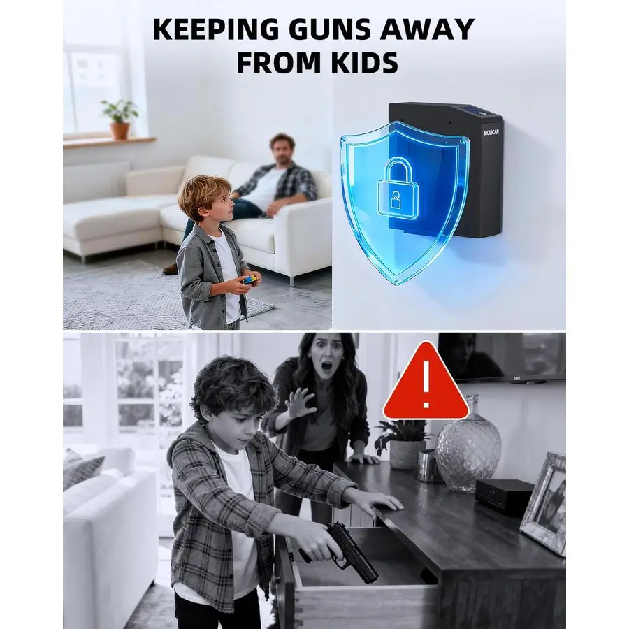 آمن للمسدس لبصمة الإصبع 3 طرق للوصول السريع، آمن للمسدس المنزلق، صندوق قفل مسدس مثبت على السرير لمنضدة الليل والسرير والمكتب، #6