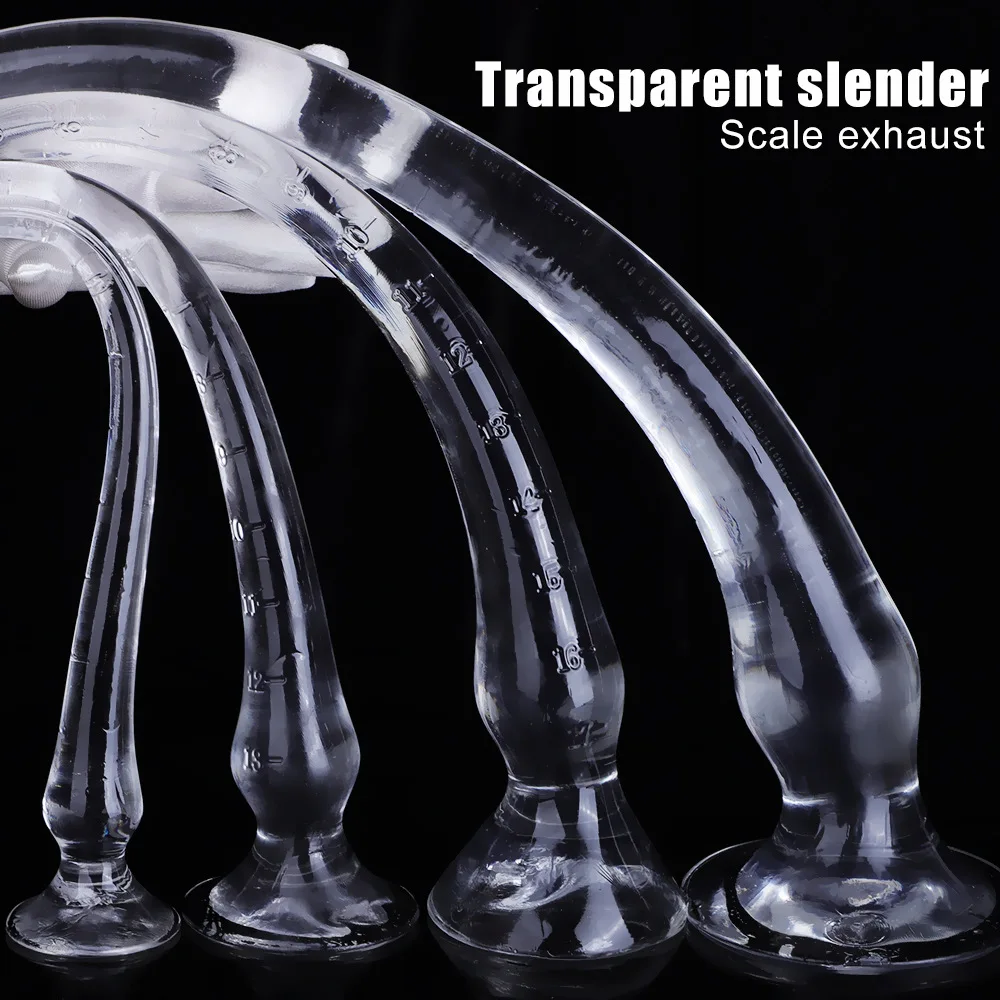 4 Sizes Transparent Long Safe TPE Material Smooth Soft Anal Plugs With Strong Suction Cup Clear Scale Marking Unisex Masturbator