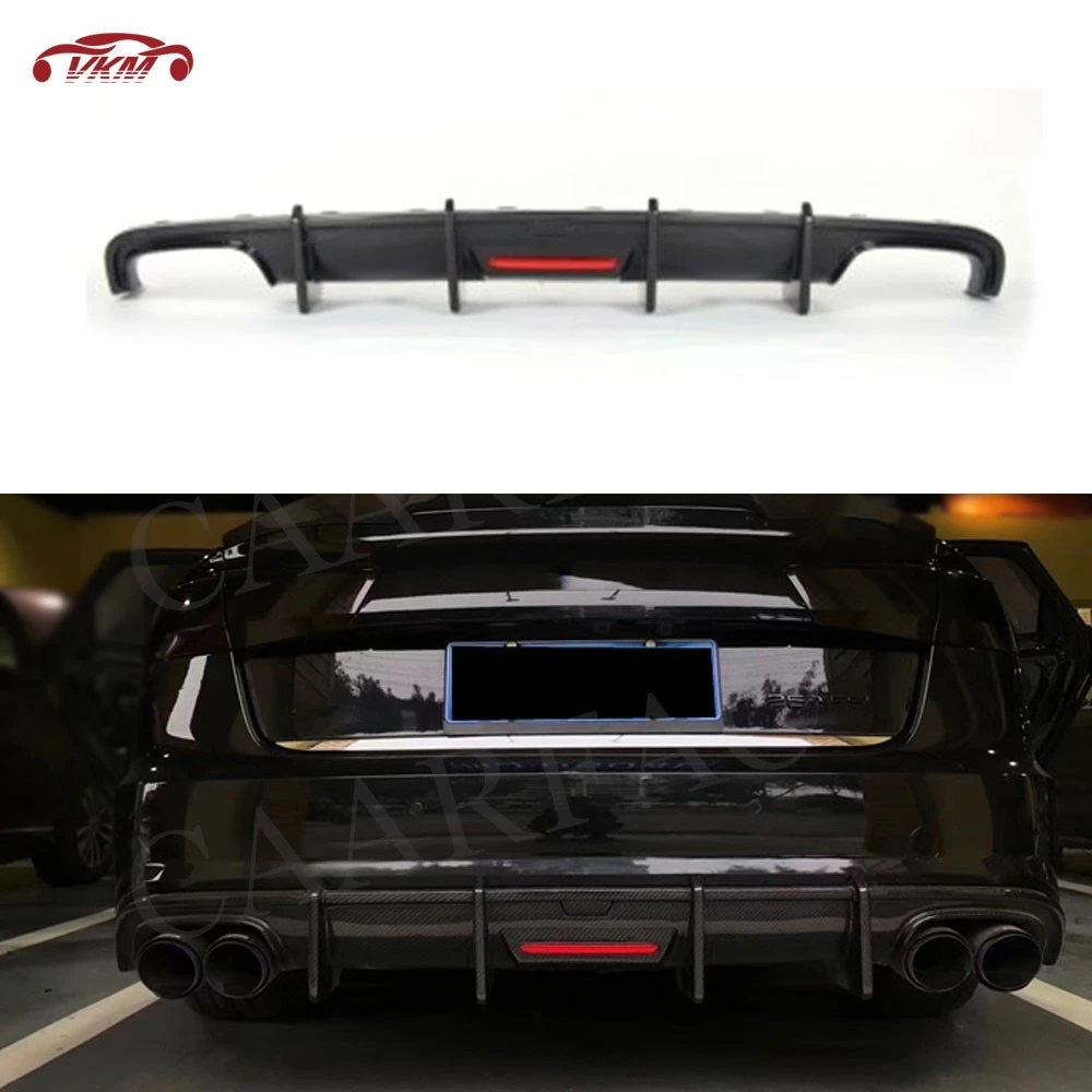 Carbon Fiber Rear lip Diffuser with light For Audi A6 Sline S6 C7 C7.5 2013-2018 not for A6 Standard Bumper Guard