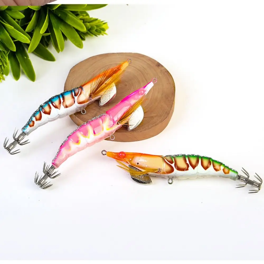 

2024 Fishing Tackle Wood Shrimp Lures Lead Sinker Jigs Hook Squid Hook 3.0# 3.5# Hook Shrimp Bait Simulation