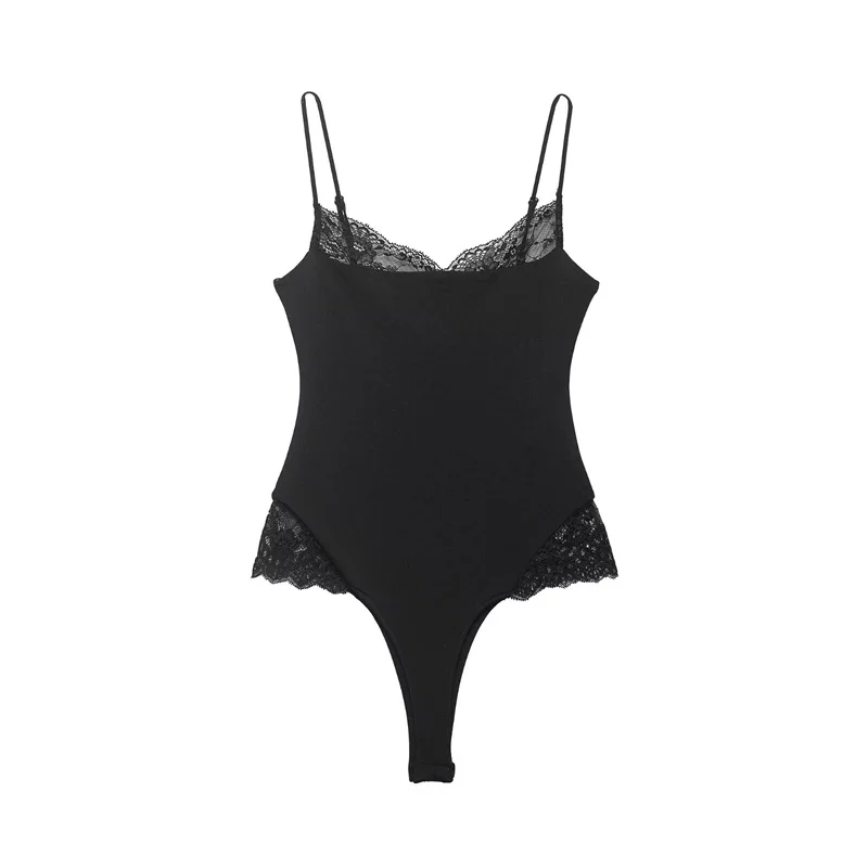 

Women's Jumpsuit 2026 Summer New Style Black Strappy Lace Trim Slim Sexy Jumpsuit Fashionable and Unique