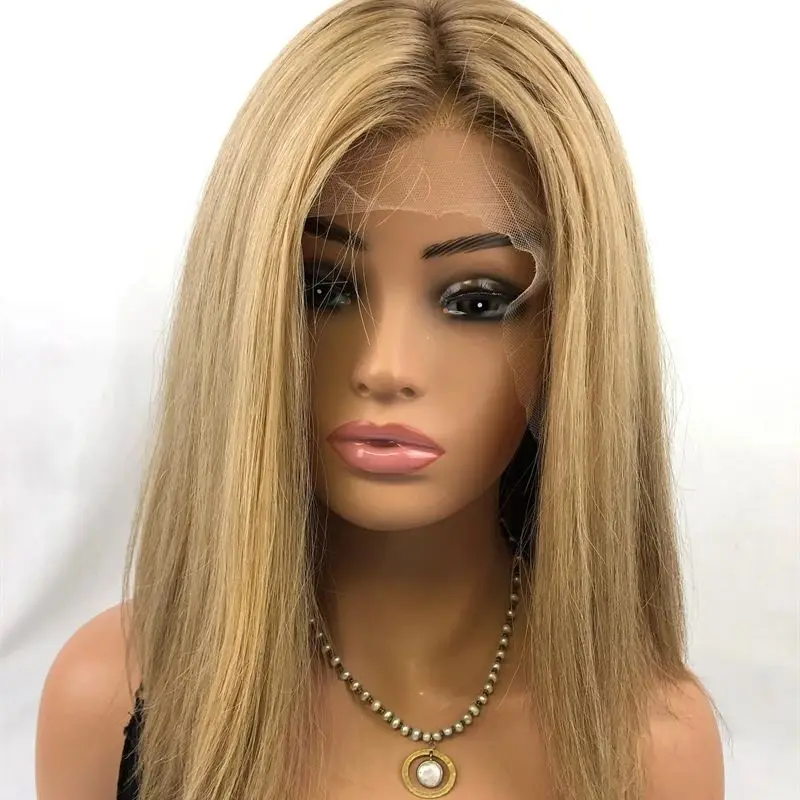 

Straight Bob Ombre Golden Blonde Lace Front Heat Friendly Synthetic Wig 13x4 Free Part HD Invisible Lace Front Wig Party Daily