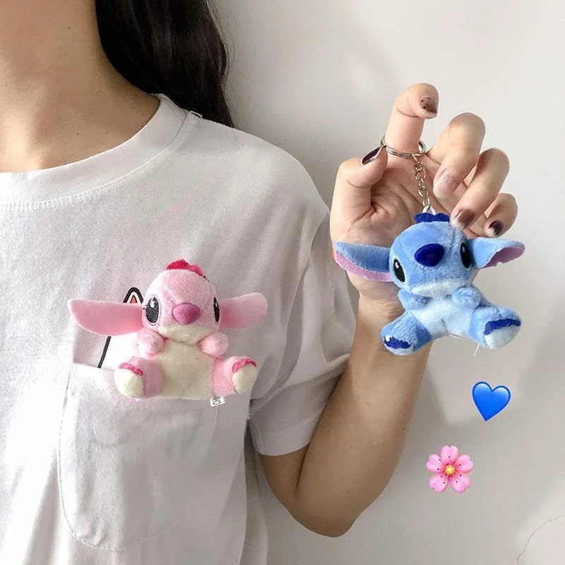 

New Kawaii Stitch Plush Toys Keychain Stich Angel Anime Cartoon Plushies Keyring Cute Backpack Car Key Decor Kids Christmas Gift