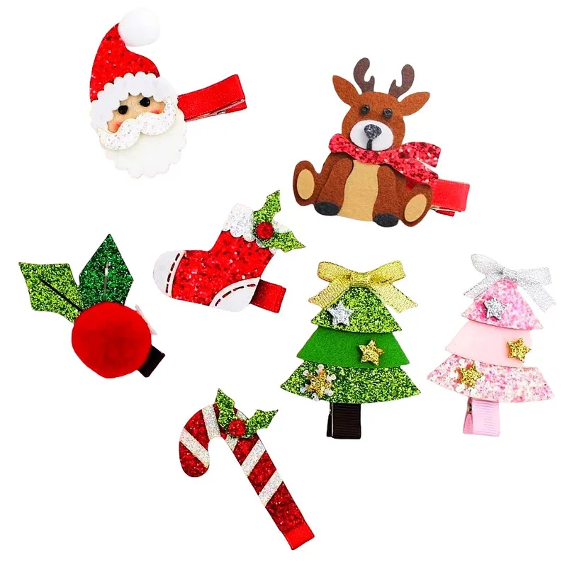 

40pcs Glitter Santa Reindeer Candy Cane Star Xmas Tree Hair Clips Fashion Boutique Hair Accessories Girls Party Headwear