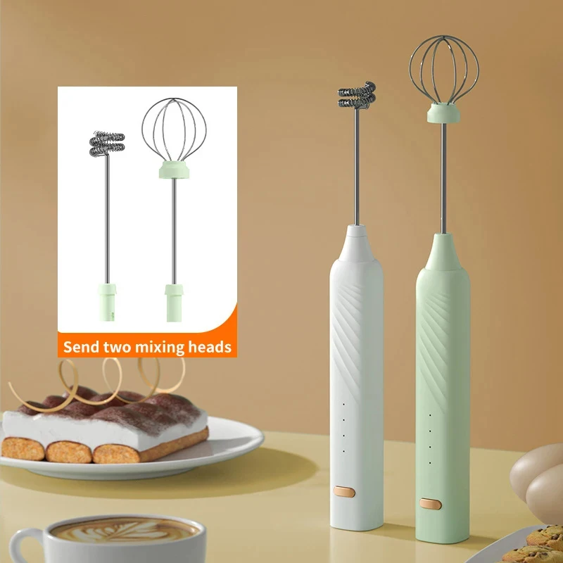 2 In 1 Rechargeable Electric Milk Frother Exchangeable Stirring Heads 3 Speeds Coffee Mixer Egg Beater Handheld Foam Maker Tools