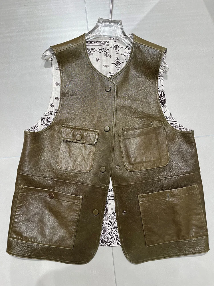 2025 Gilet da donna in pelle di agnello naturale Giacca da donna in vera pelle di pecora genuina girocollo Slim Fit Streetwear