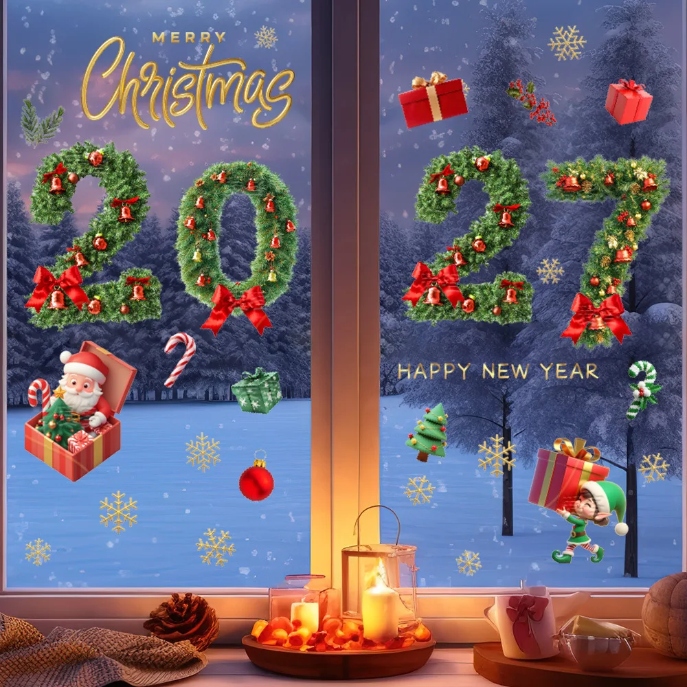 Weihnachts-Fensteraufkleber, frohe Weihnachtsdekorationen für Zuhause, 2027, Weihnachtsschmuck, Weihnachten, Navidad, Natal, Geschenke, Neujahr 2026