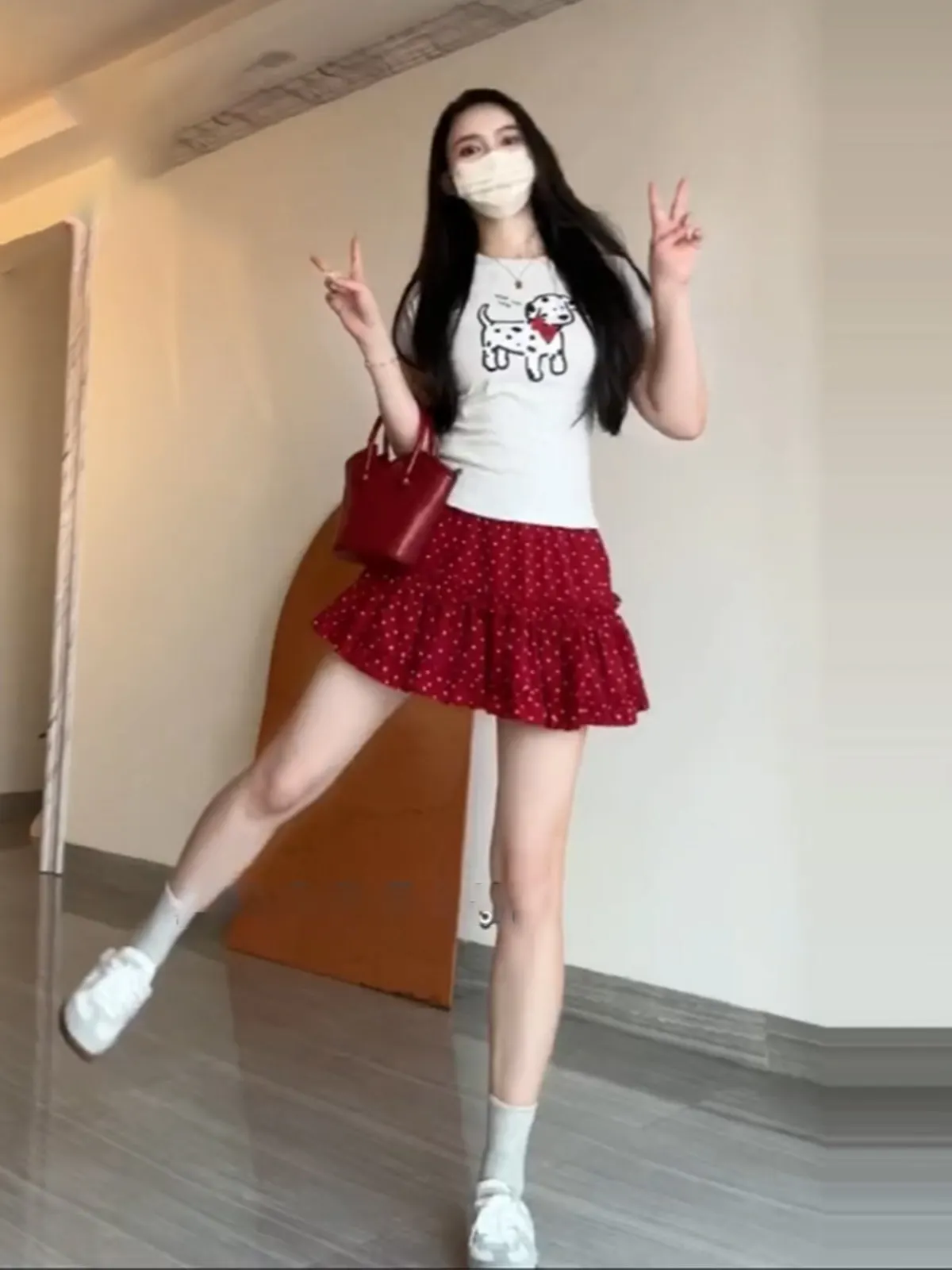 

Юбка-полусолнце большого размера в красный горошек для женщин, новая коллекция весна-лето, с эластичной талией и кружевным подолом