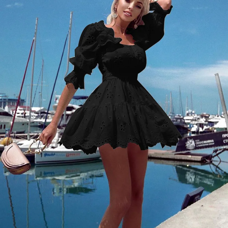 Abiti eleganti a maniche lunghe da donna 2025 Mini abito da donna in cotone pettinato moda Плаjallя Abiti da ballo Robes Courtes