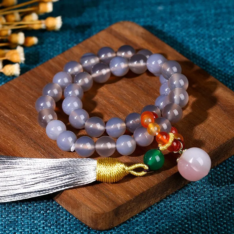 

Purple Autumn Moon, Natural Smoke, Purple Agate Bracelet, Hand held, Quietly Playing with a Best Friend Accessory Gift