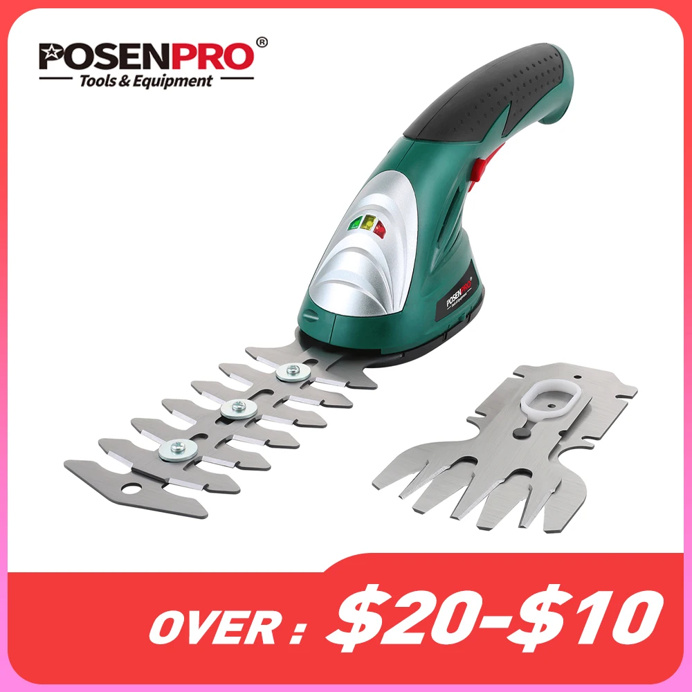 POSENPRO-tijeras de podar 2 en 1 de 7,2 V, podadora de césped de setos inalámbrica, batería recargable, herramienta de jardín inalámbrica pgh7.2