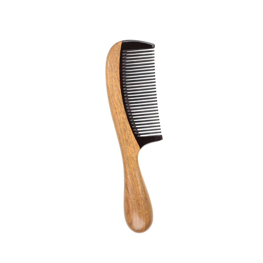 Horn Hair Comb Pick Large Beard Teethed Anti-Static Natural Wood Round Handle Tooth Shape