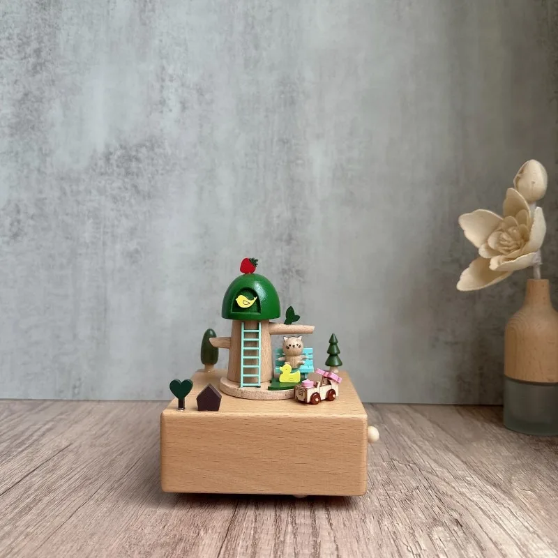 Tree Bird Wooden Music Box Micro Landscape Creative Valentine's Day Gift Music Box DIY Handmade Wedding Christmas Birthday Gift