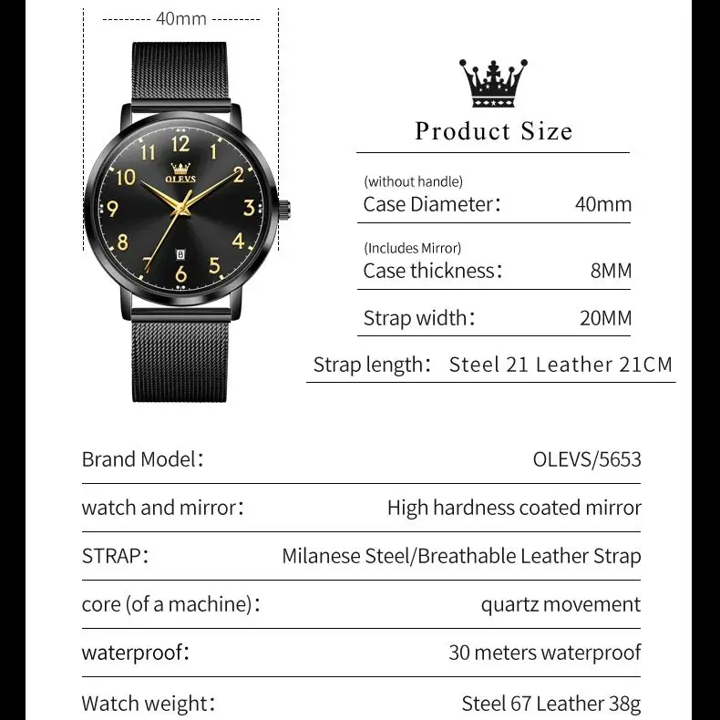 OLEVS 5653 Luxury Brand Men Watch Simple Thin Shell Quartz Men's Watch Classic Scale Digital Business Date Waterproof Men Watch
