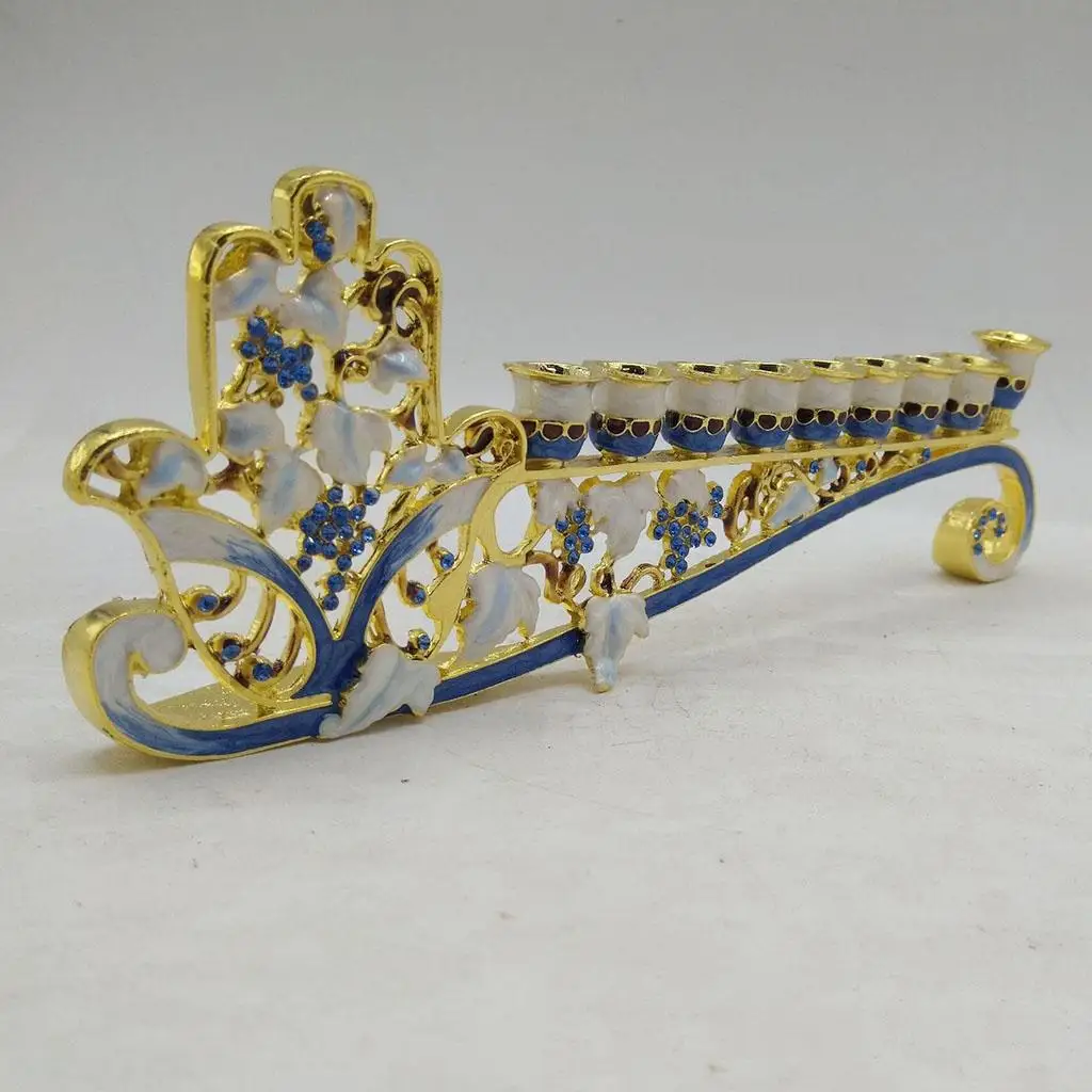 

Hanukkah Hand Painted Enamel Menorah Candelabra Chanukah Temple Candlesticks 9 Branches Candle Holder