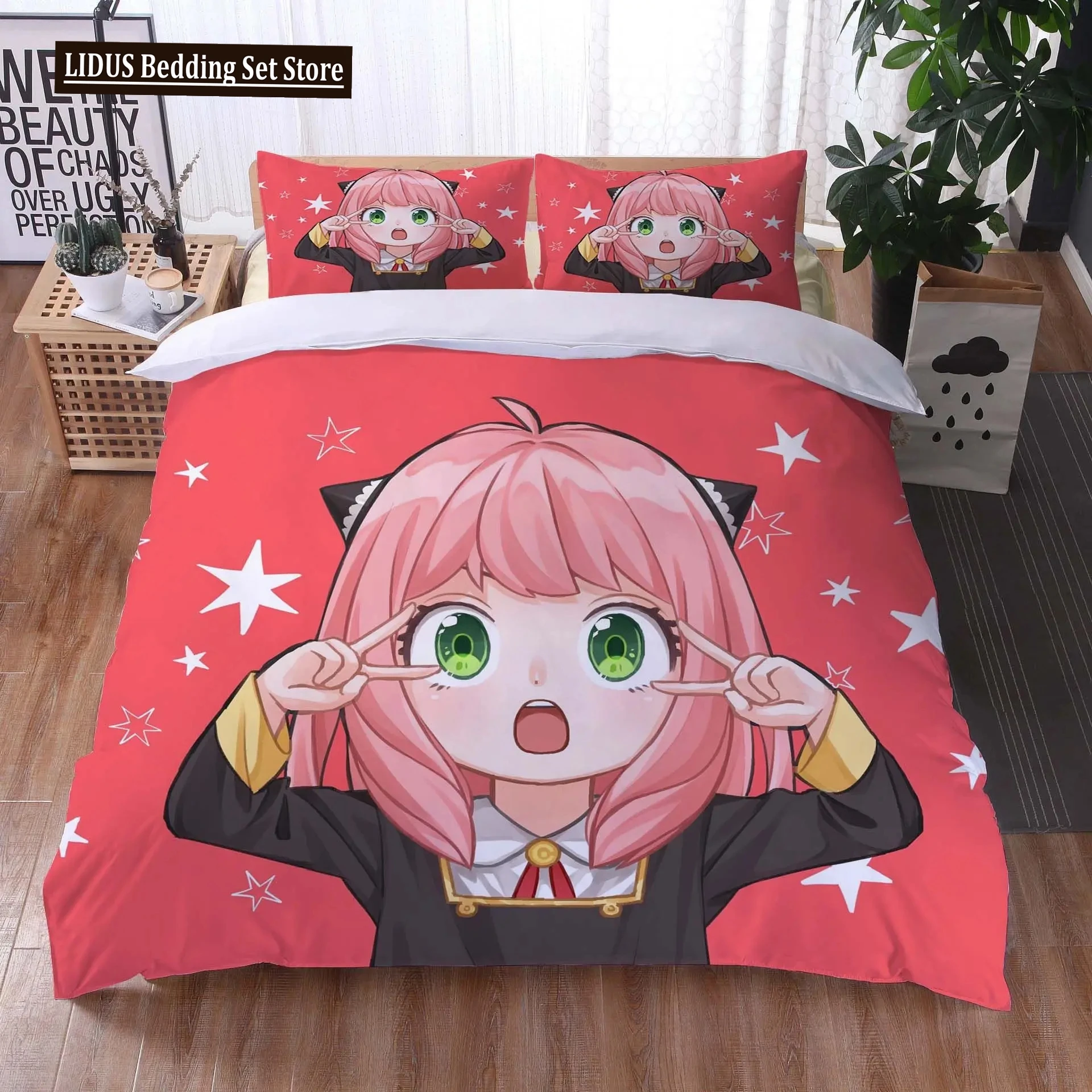 Anime Spy Family Anya Bedding Set Boys Girls Twin Queen Size Duvet Cover Pillowcase Bed Boys Adult Fashion Home Textileextile