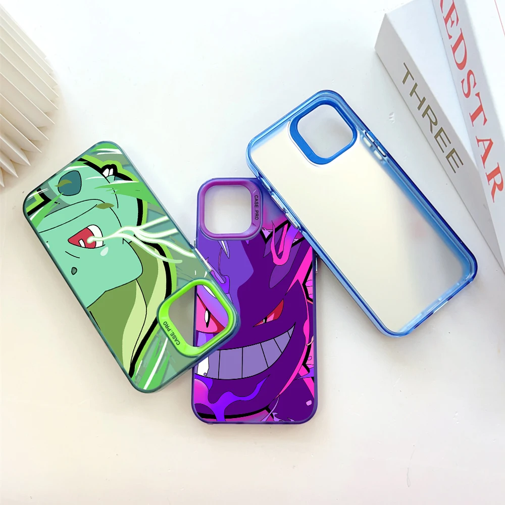 Cartoon Anime Pokémons Phone Case for IPhone 13 12 11 15 14 Pro Max Plus Lens Creative Border Silver Plated Inside Hard TPU