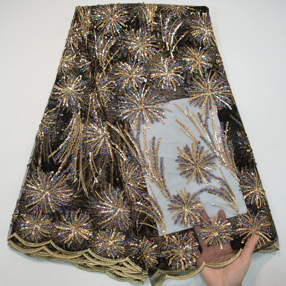 

SJD African Mesh Sequins Lace Fabric 2024 High Quality French Embroidery Sequins Lace Fabric For Women Eevening Luxury Dresses