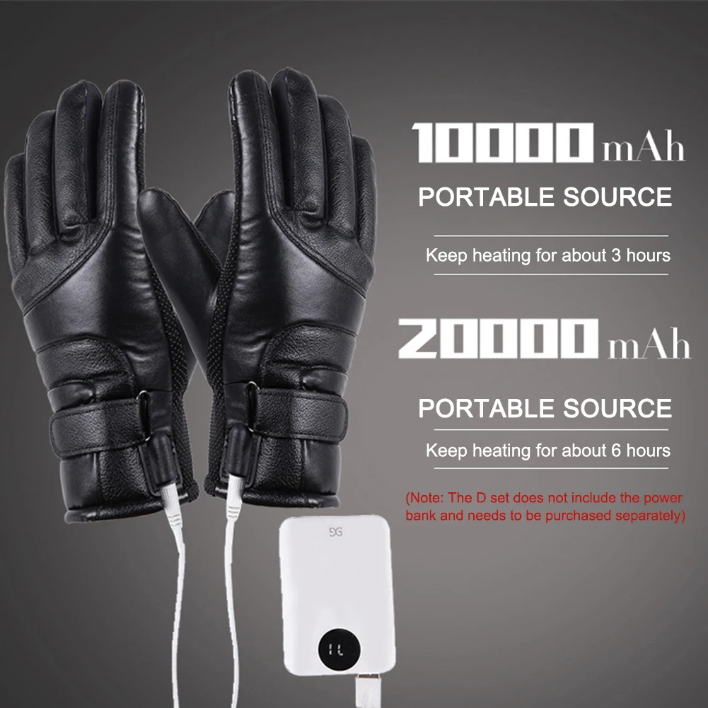 Guantes calefactables eléctricos de invierno para hombre y mujer, recargables por USB, autocalentables para motocicleta, esquí, escalada, senderismo, calentador de manos