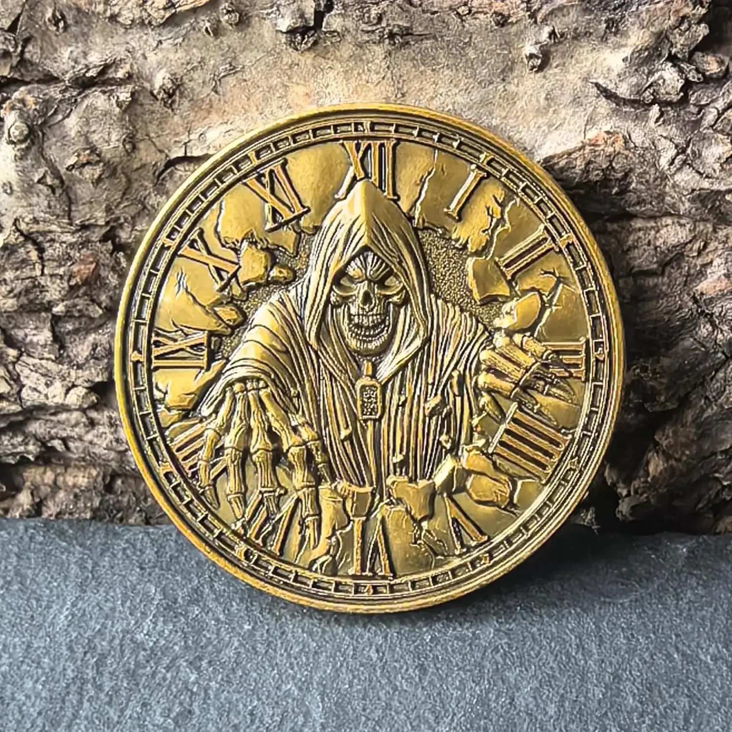 تحدي EDC للعملات المعدنية Memento Mori ، تذكير بالموقد ، حصد قاتم وتصميم الساعة الرملية ، اقتباس ملهم ، حافظة واقية متضمنة #5