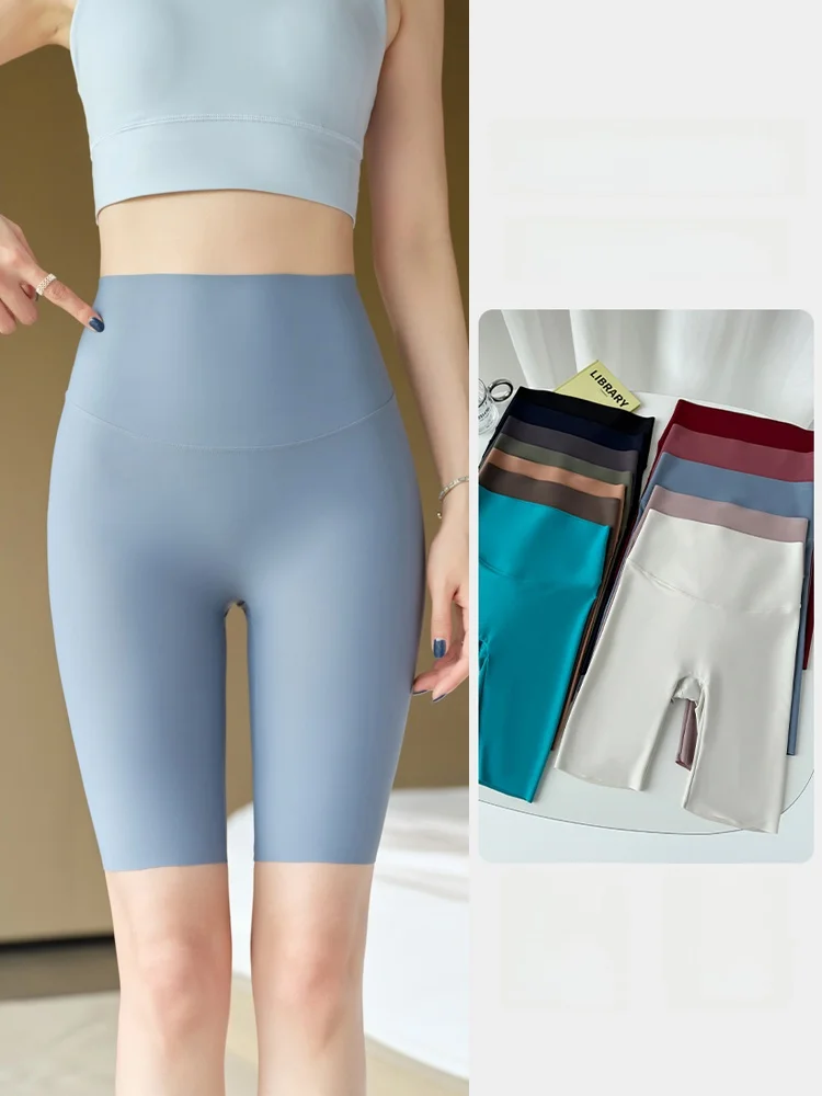 Summer Thin Five-Quarter arkskin Cycling orts Yoga Fitn Pants High Waist Nylon Spandex Casual Tight Fit Biking orts
