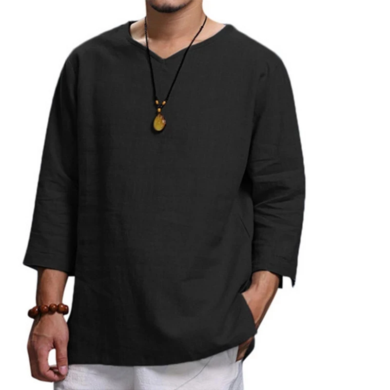 

2023 New Men's Casual Blouse Cotton Linen Shirt Loose Tops Long Sleeve Tee Shirt Spring Autumn Casual Handsome Men Shirts