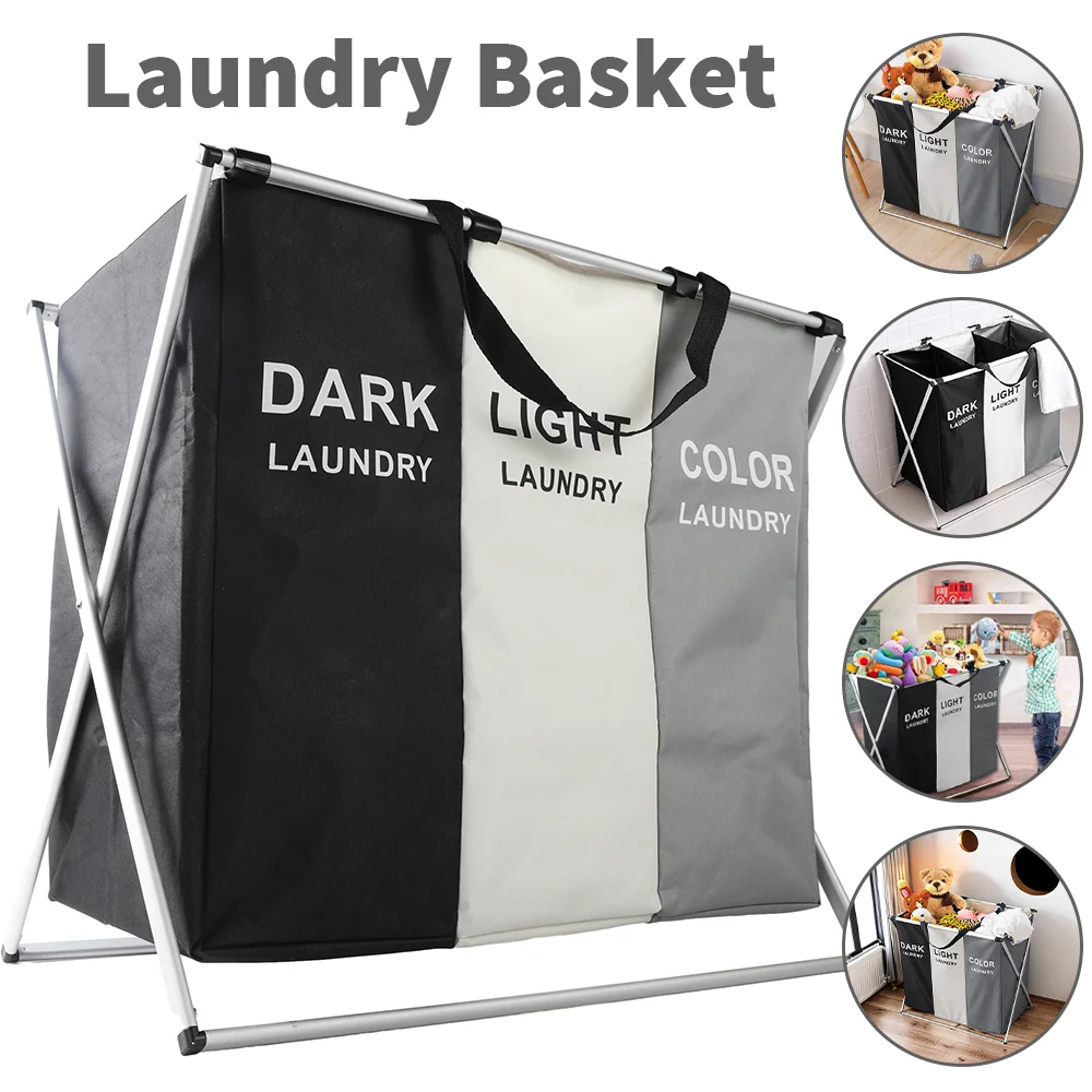 Panier à linge grande capacité panier à linge 3 Sections panier de rangement divisé poubelle de lavage pliable sac de rangement en tissu sale