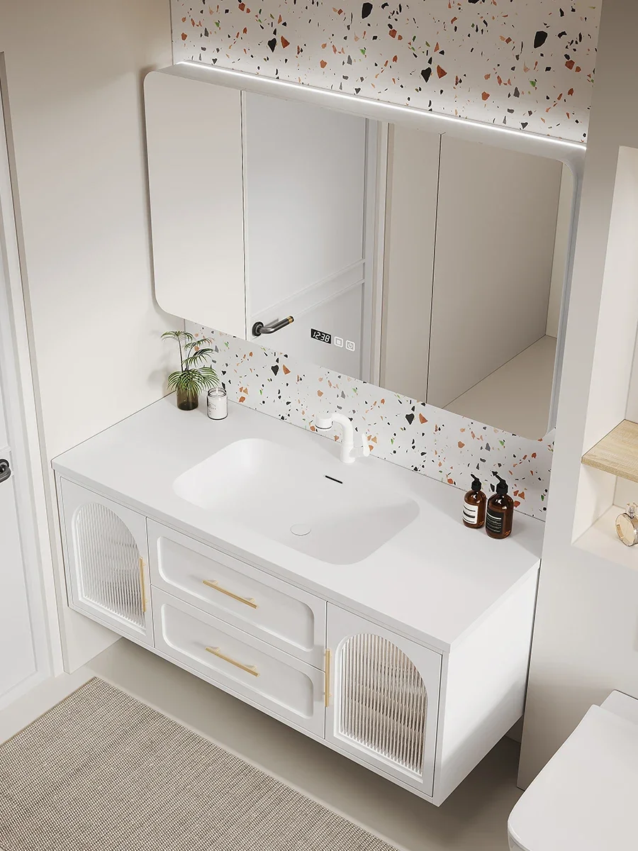 Pure acrylic skin feeling integrated basin bathroom cabinet combination oak face wash hand pool