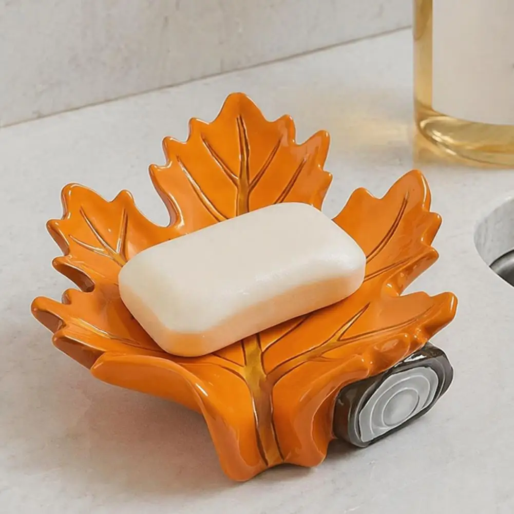 Non Slip Resin Holder Simulated Maple Leaf Resin Dish Quick Drainage Laundry Holder Stylish Waterproof Decorative for Bathroom