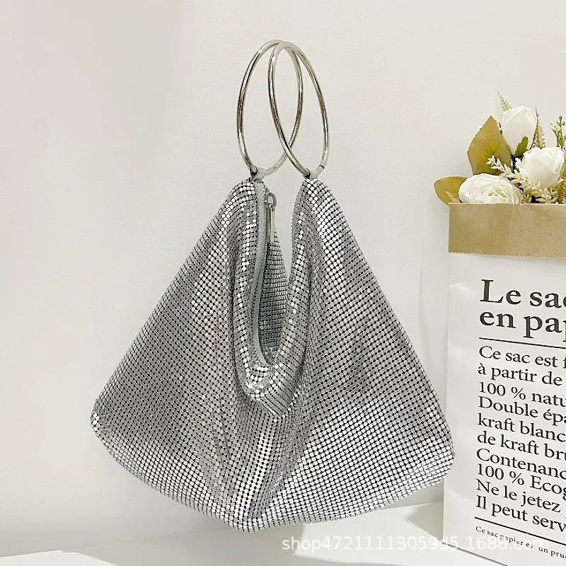 

Viral Sequin Ring Clutch -Large Capacity Versatile Summer Bag With Aluminum Accents Eco-Friendly Canvas Tote With Beaded Accents