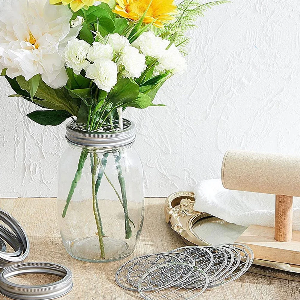 

10pcs 70mm Mason Jar Grid Vase Insert Metal Flower Arrangement Tool Silver Decor Kitchen Bar Accessories